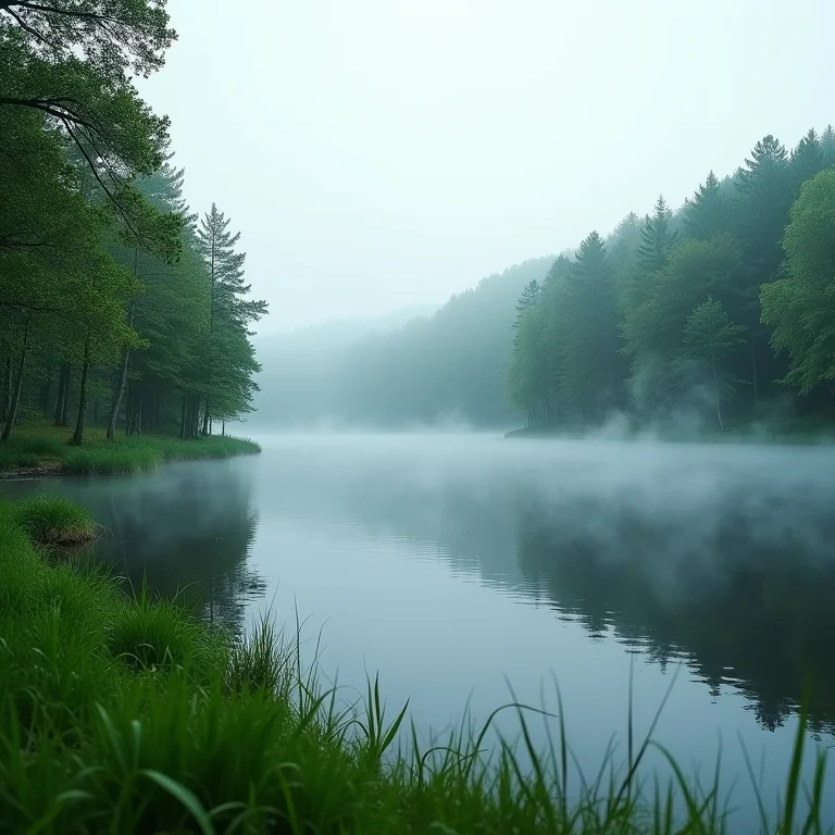 Lago sereno cercado por floresta na Polônia