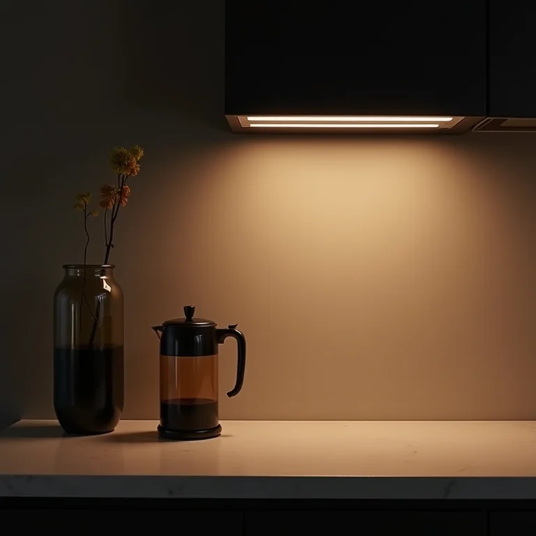 Lâmpadas LED eficientes iluminando bancada de cozinha