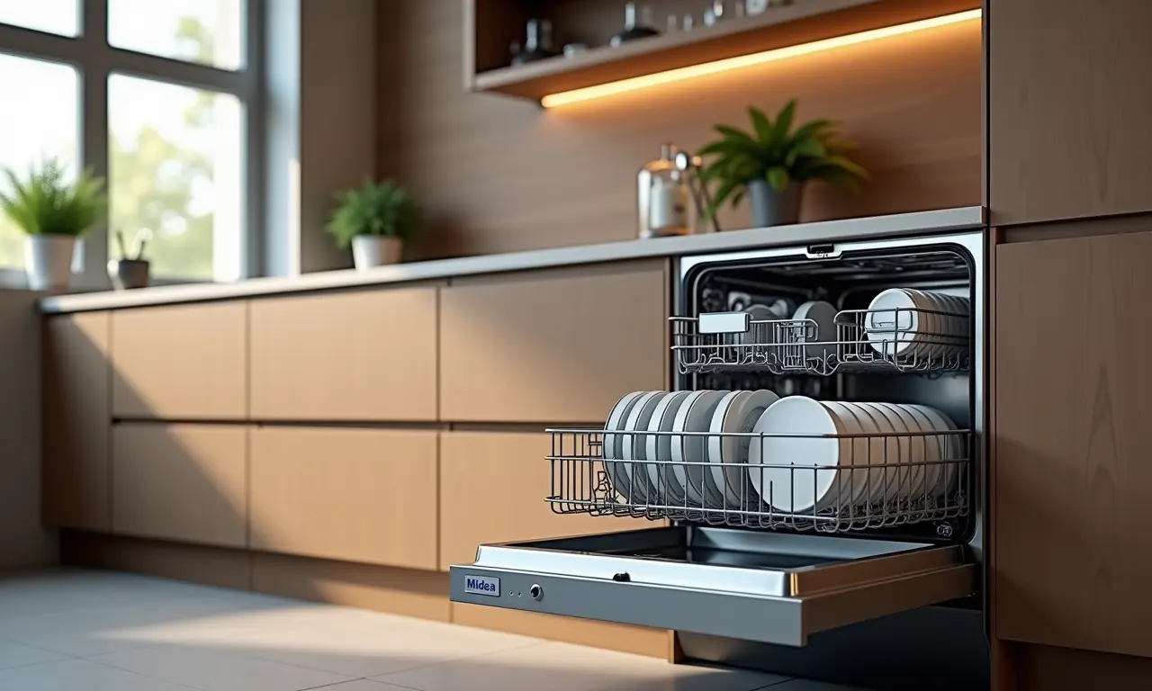 Lava-louças Midea LSD08X em cozinha brasileira estilosa.