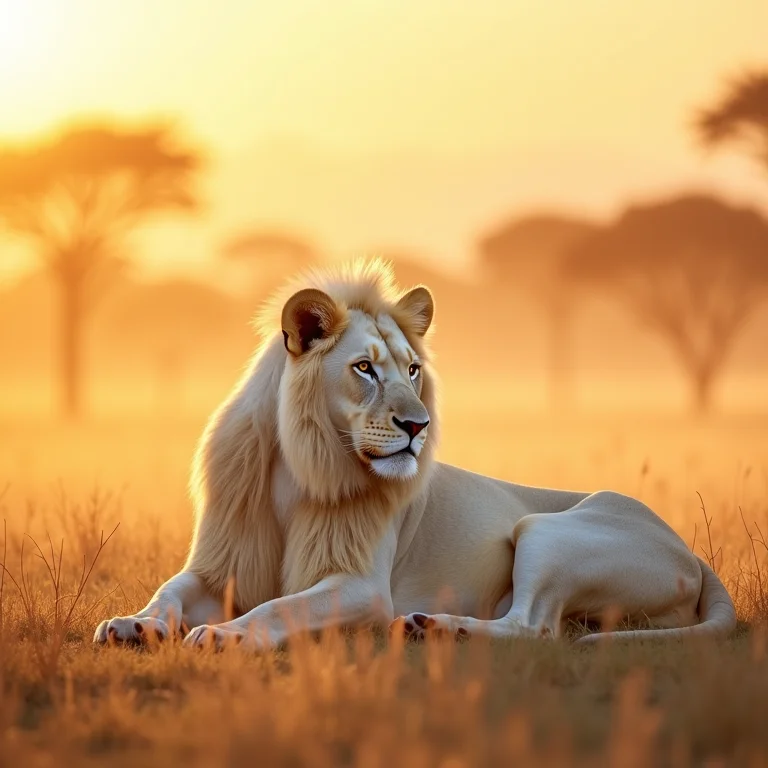 Leão branco majestoso na savana.