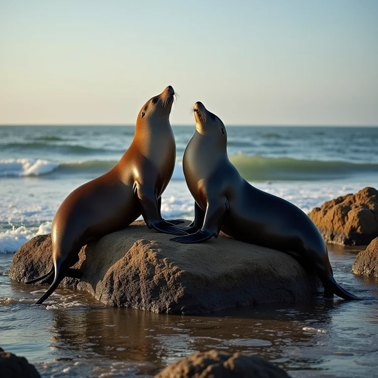 Leões-marinhos descansando em rochas no sul do Brasil
