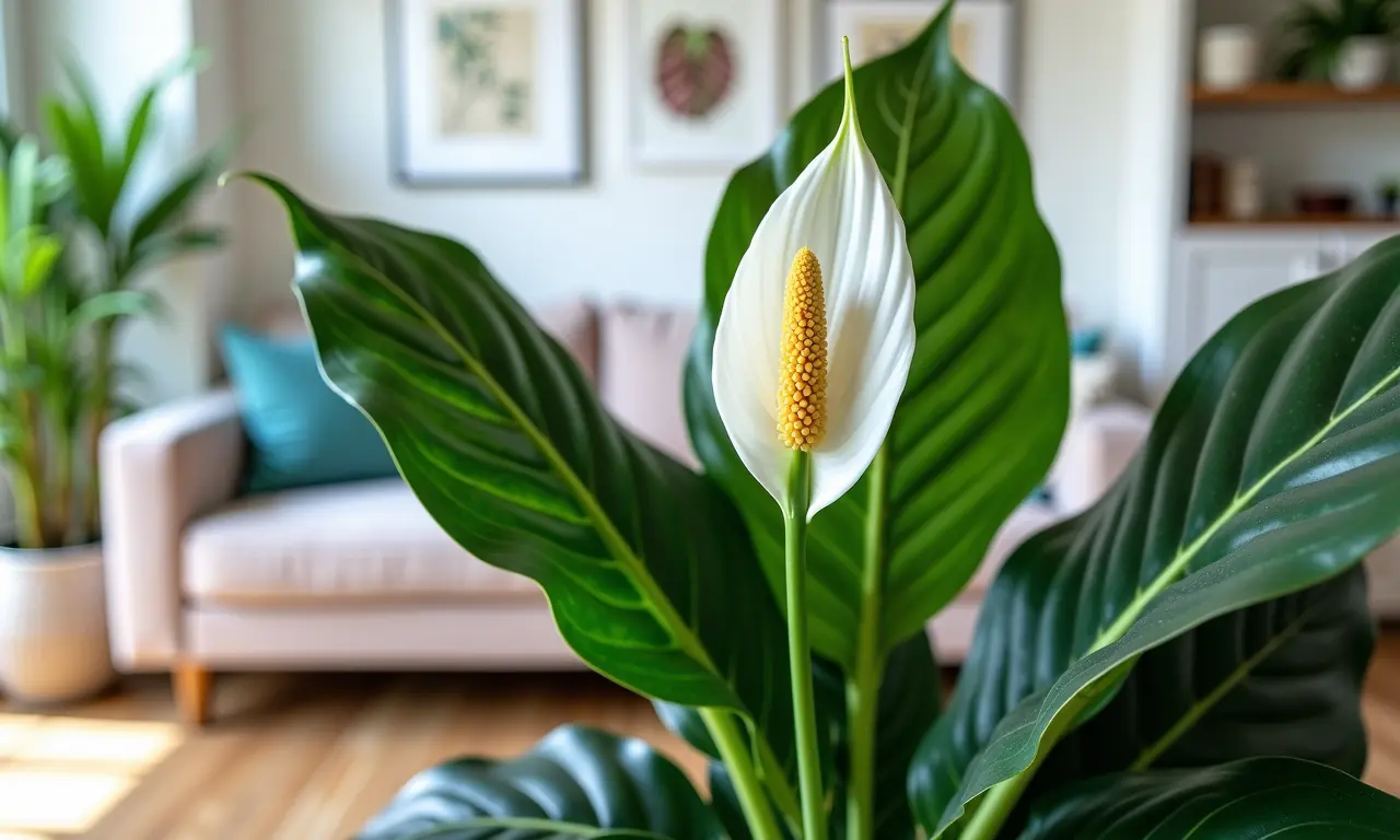 Lírio da Paz, Comigo-Ninguém-Pode e Antúrio na sala de estar, adicionando elegância.