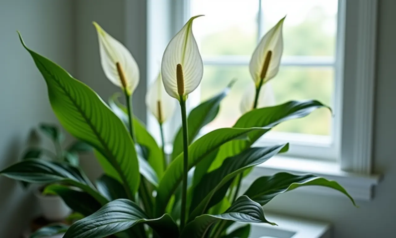 Lírio da Paz no banheiro, prosperando na umidade e trazendo frescor.