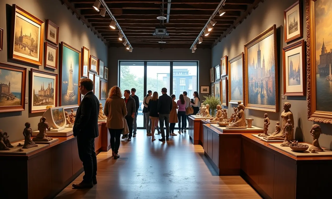 Loja Collectors com peças de arte, esculturas e pinturas.