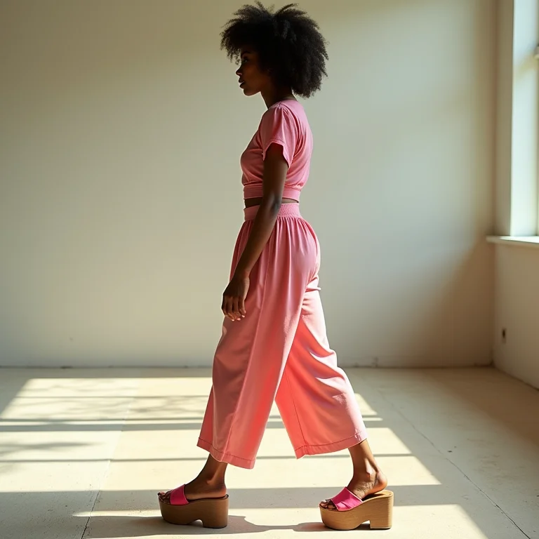 Look desequilibrado com tamancos plataforma