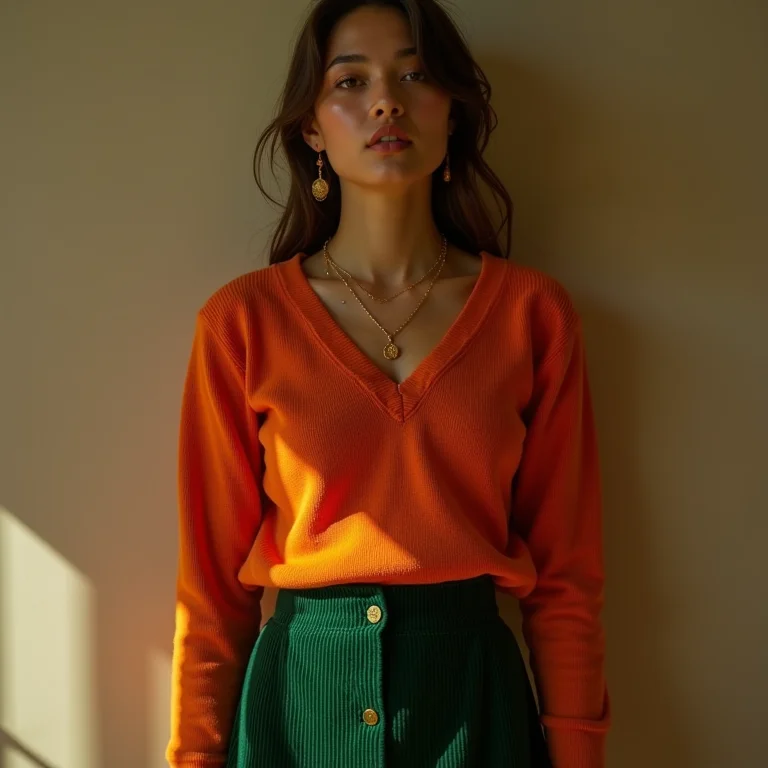 Look elegante com laranja queimado e verde musgo