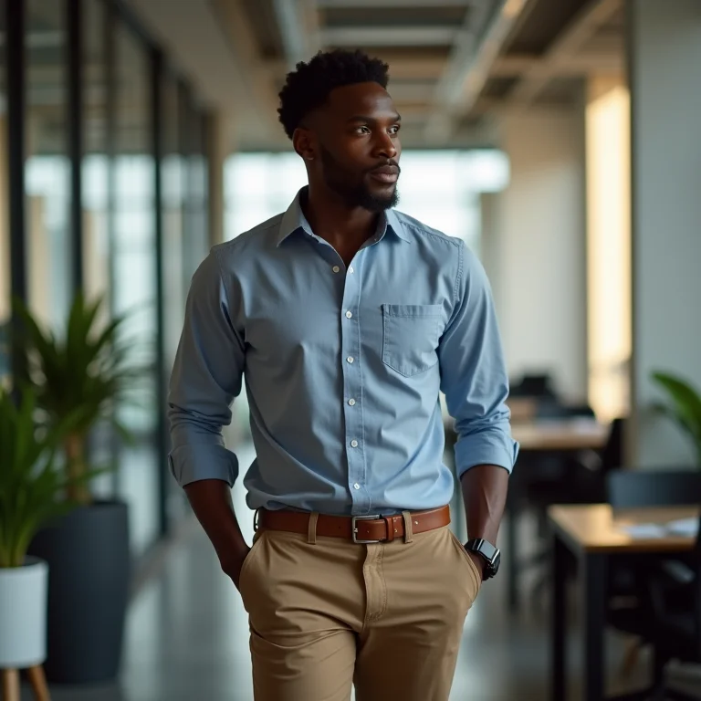 Look social moderno com calça chino e camisa