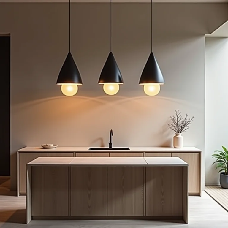 Luminárias pendentes estilosas sobre ilha de cozinha