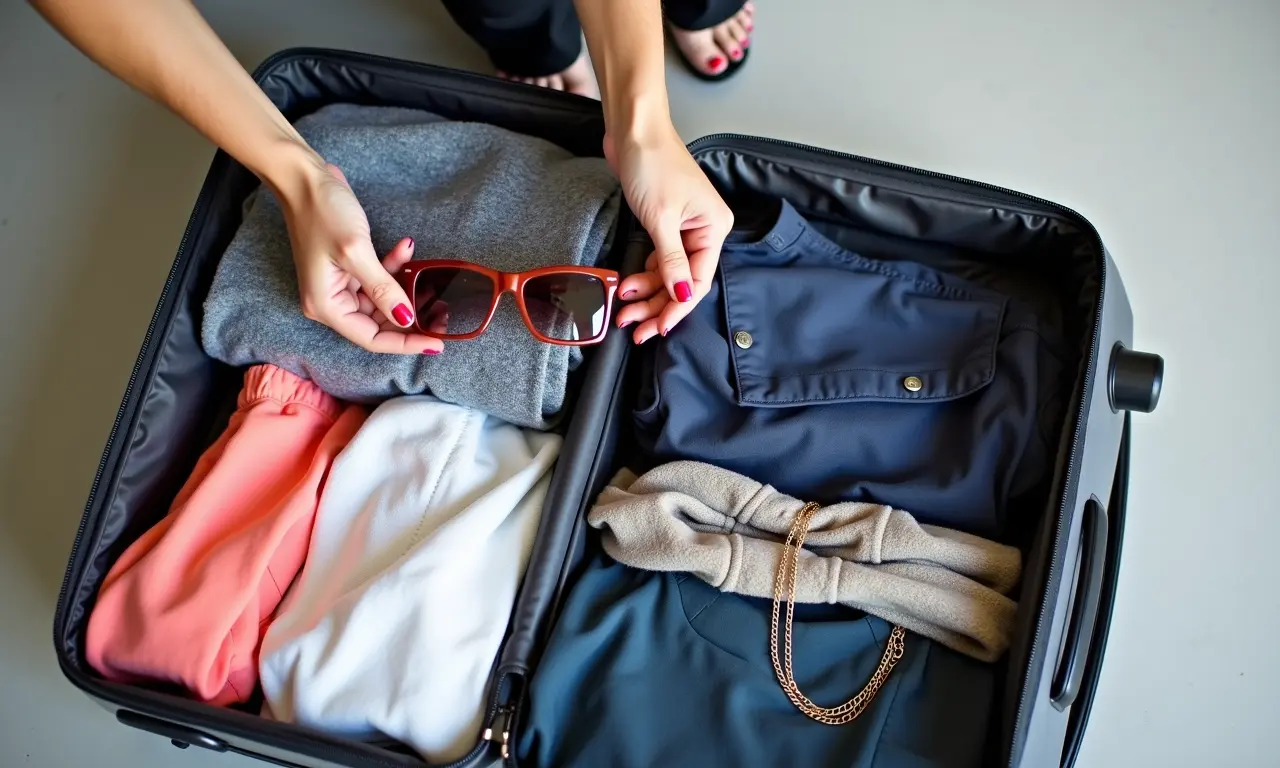 Mala de viagem com roupas para Las Vegas.