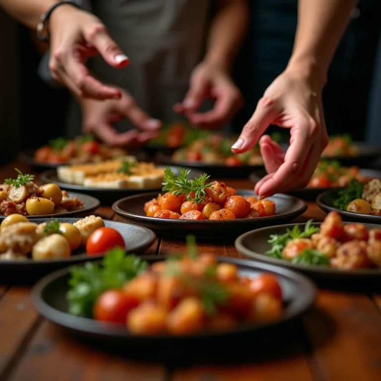 Mãos alcançando tapas em Madrid