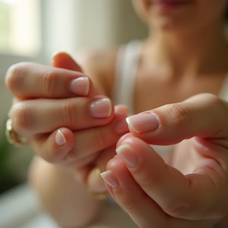 Mãos de mulher hidratando as cutículas com óleo.