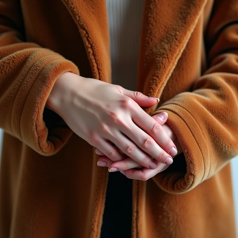 Mãos tocando tecidos macios e texturizados