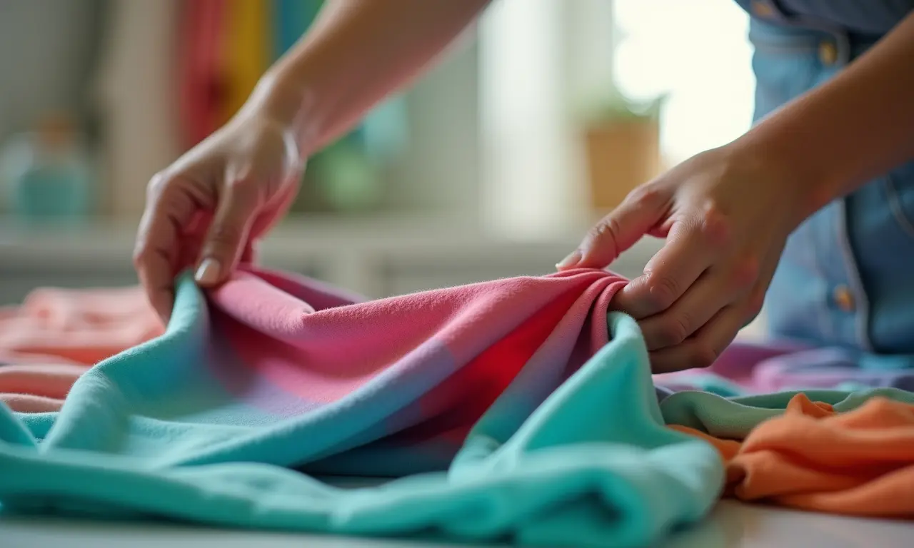 Mãos virando roupa do avesso antes da lavagem para proteger as fibras.