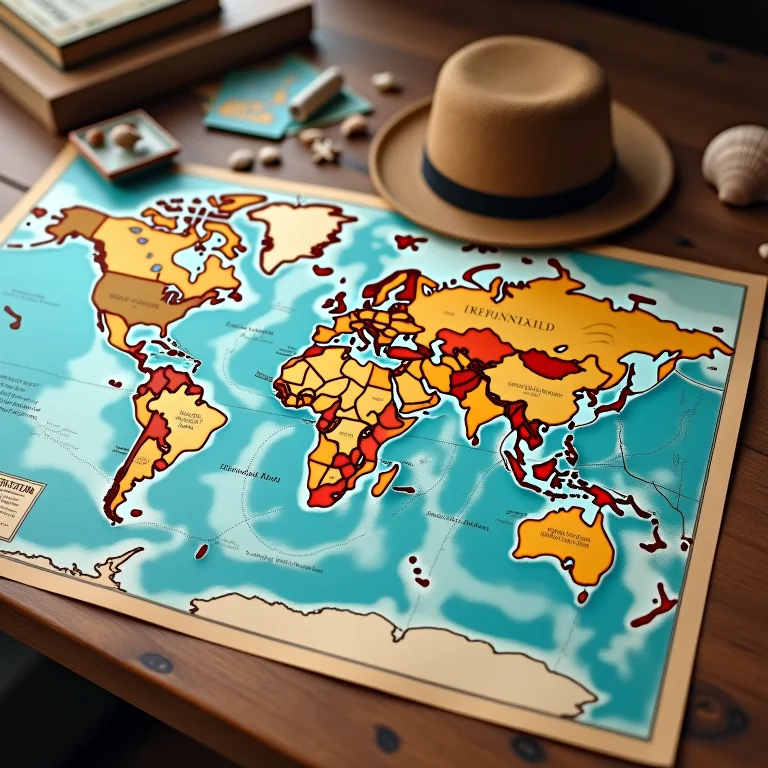 Mapa antigo com lembranças de viagem