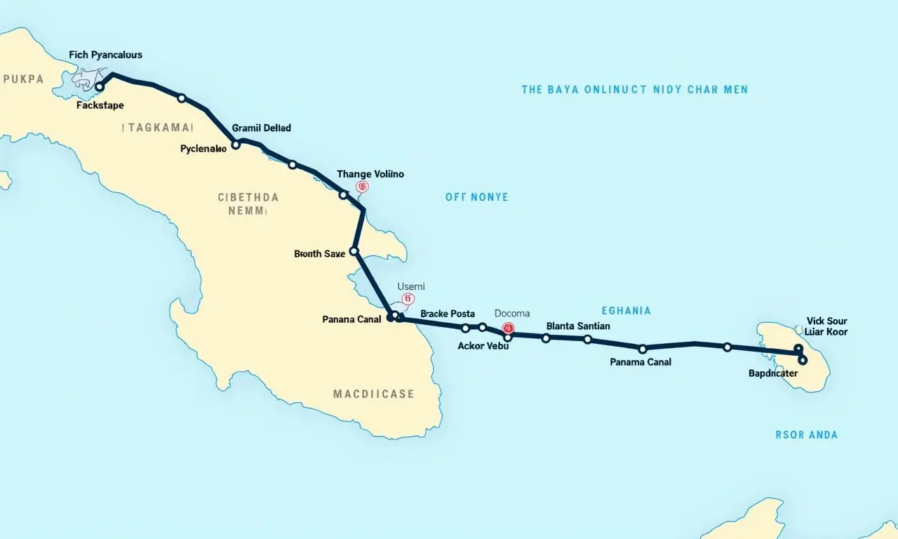 Mapa mostrando como chegar ao Canal do Panamá e opções de transporte.