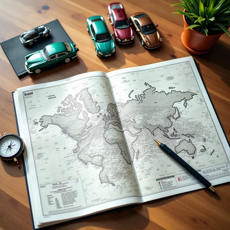 Mapa rodoviário aberto com acessórios de viagem.