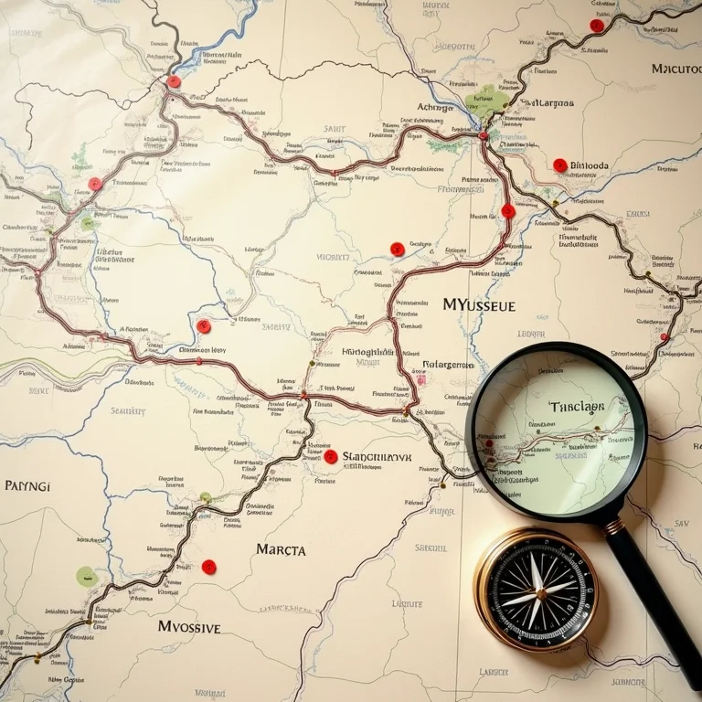 Mapa rodoviário detalhado com rotas destacadas