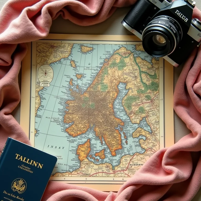 Mapa vintage de Tallinn com acessórios de viagem