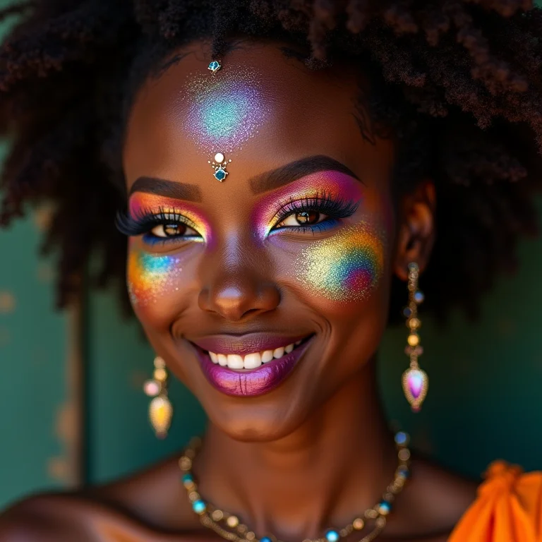 Maquiagem colorida e brilhante para o Carnaval