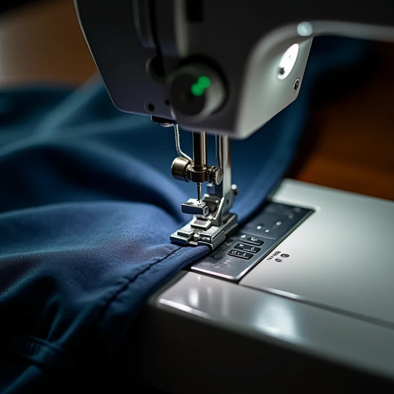 Máquina de costura fazendo a barra de uma calça