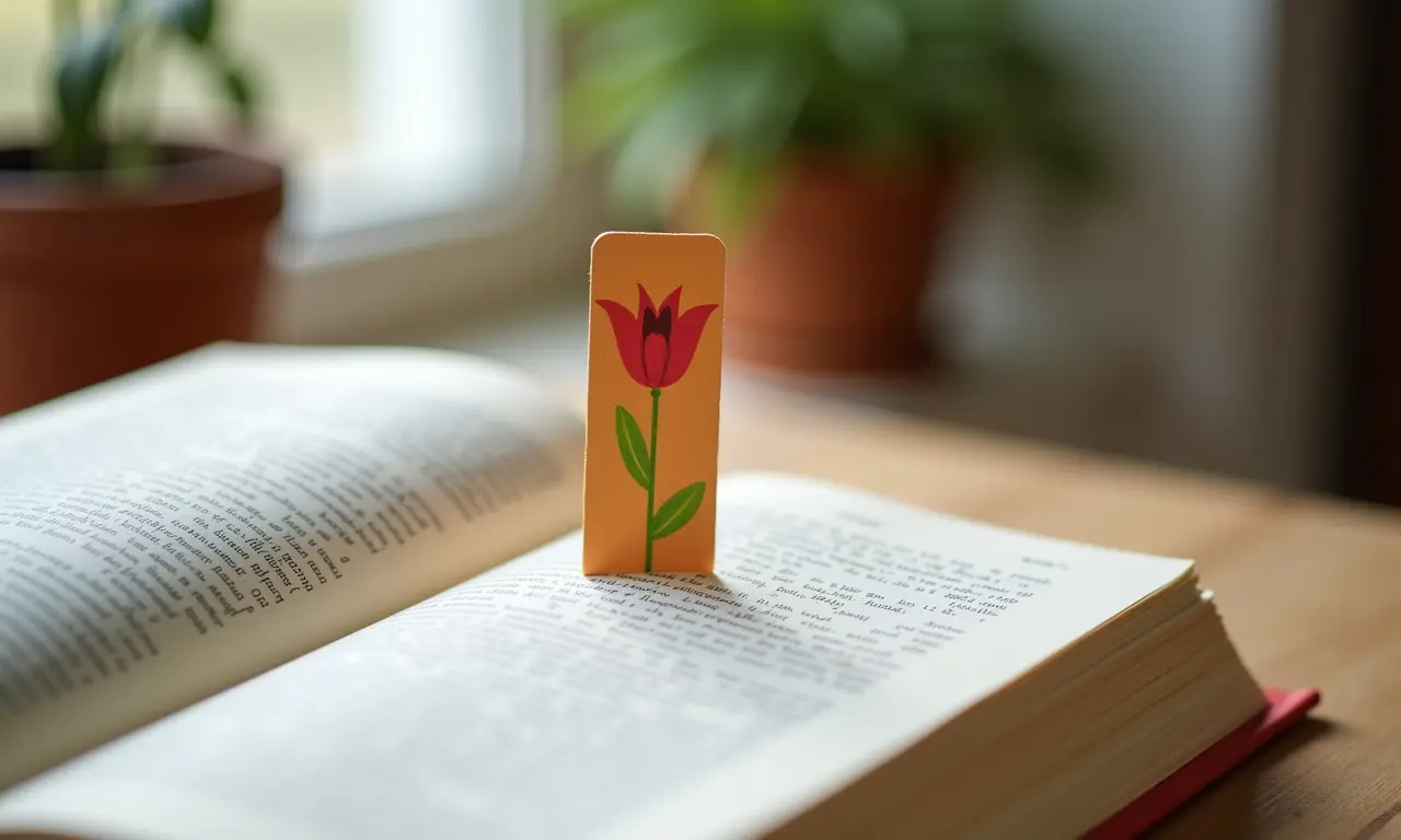 Marcador de página divertido saindo de um livro.