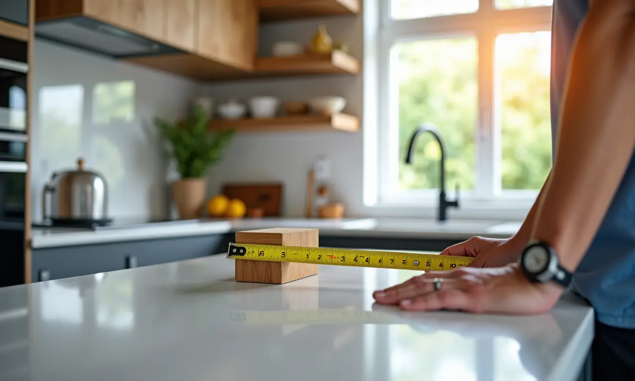 Medição da altura ideal da bancada da cozinha americana para melhor ergonomia.