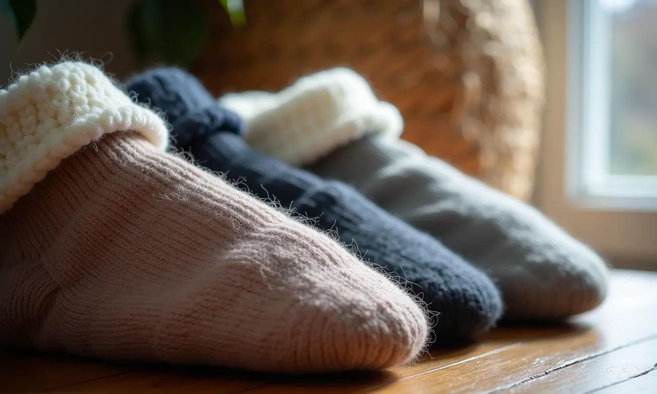 Meias de lã quentes e confortáveis para proteger os pés do frio.