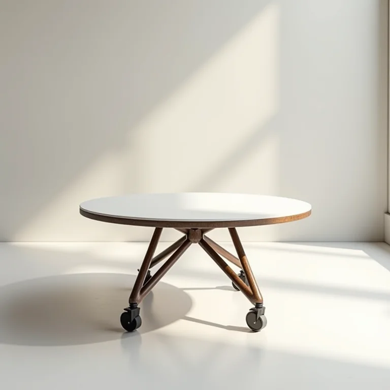 Mesa de centro redonda com rodinhas