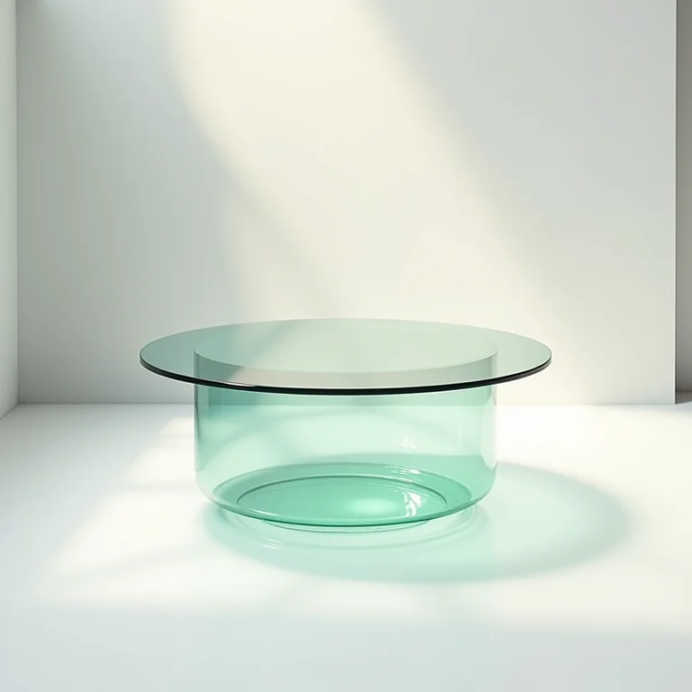 Mesa de centro redonda de vidro com design leve e moderno