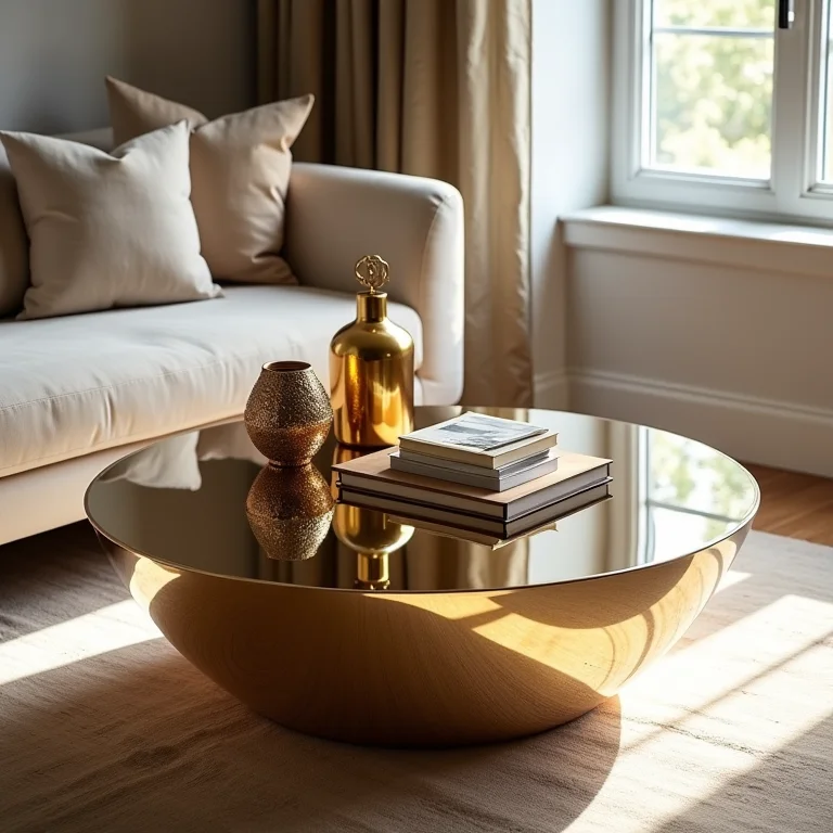 Mesa de centro redonda espelhada com glamour e sofisticação