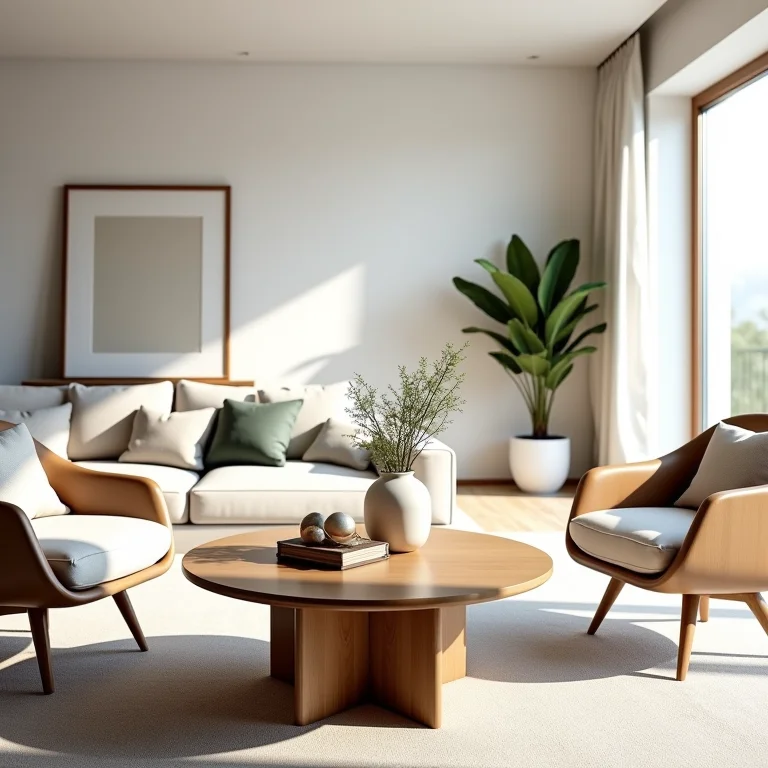 Mesa de centro redonda integrando ambientes