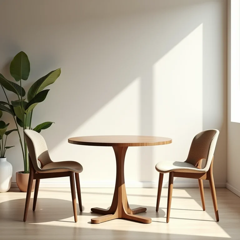 Mesa redonda em sala de jantar pequena, otimizando o espaço