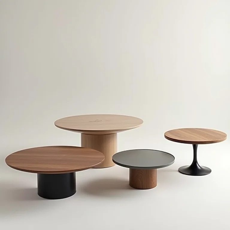 Mesas de centro redondas em diferentes materiais e estilos