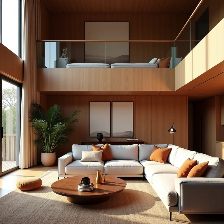 Mezanino aconchegante com vista para sala de estar com pé direito duplo