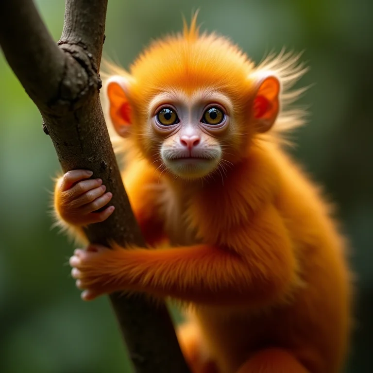 Mico-leão-dourado agarrado a um galho