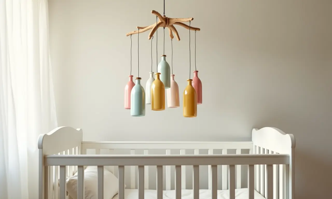Móbile encantador para o quarto do bebê feito de garrafas PET.