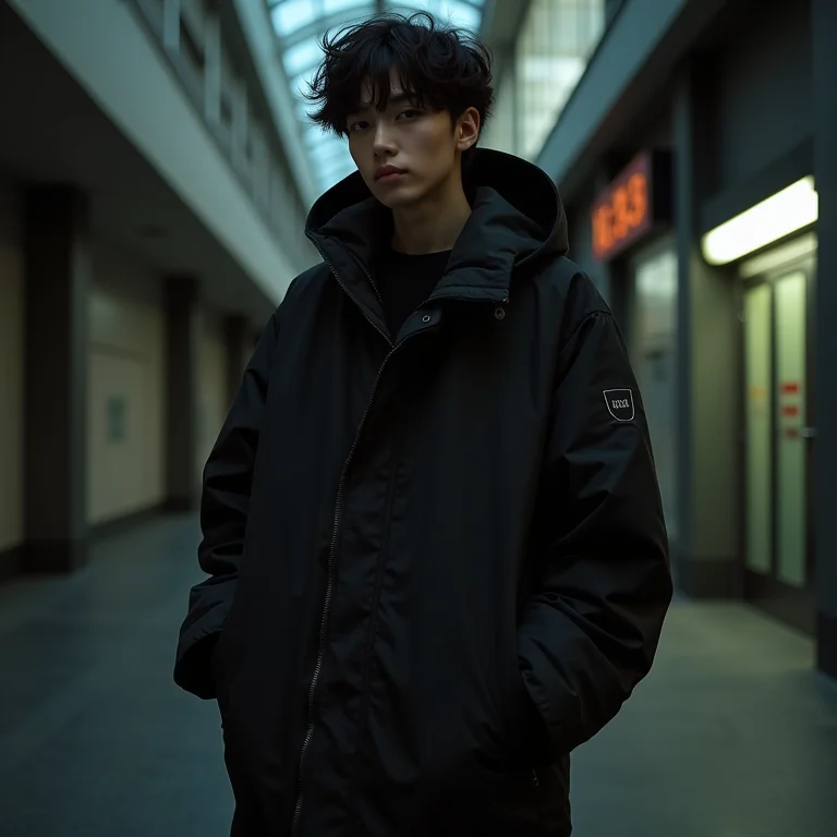 Modelo com jaqueta oversized em cenário urbano