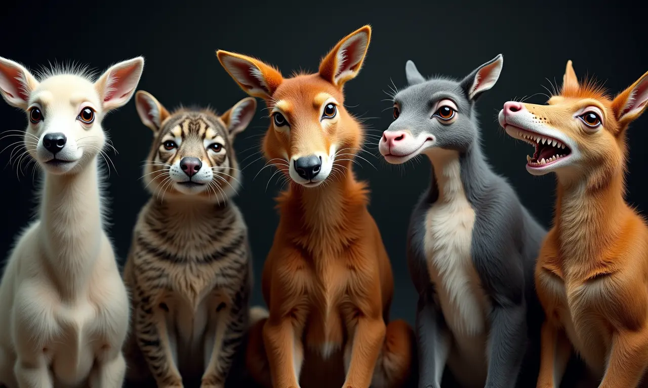 Montagem de animais estranhos competindo pelo título de animal mais estranho do mundo.