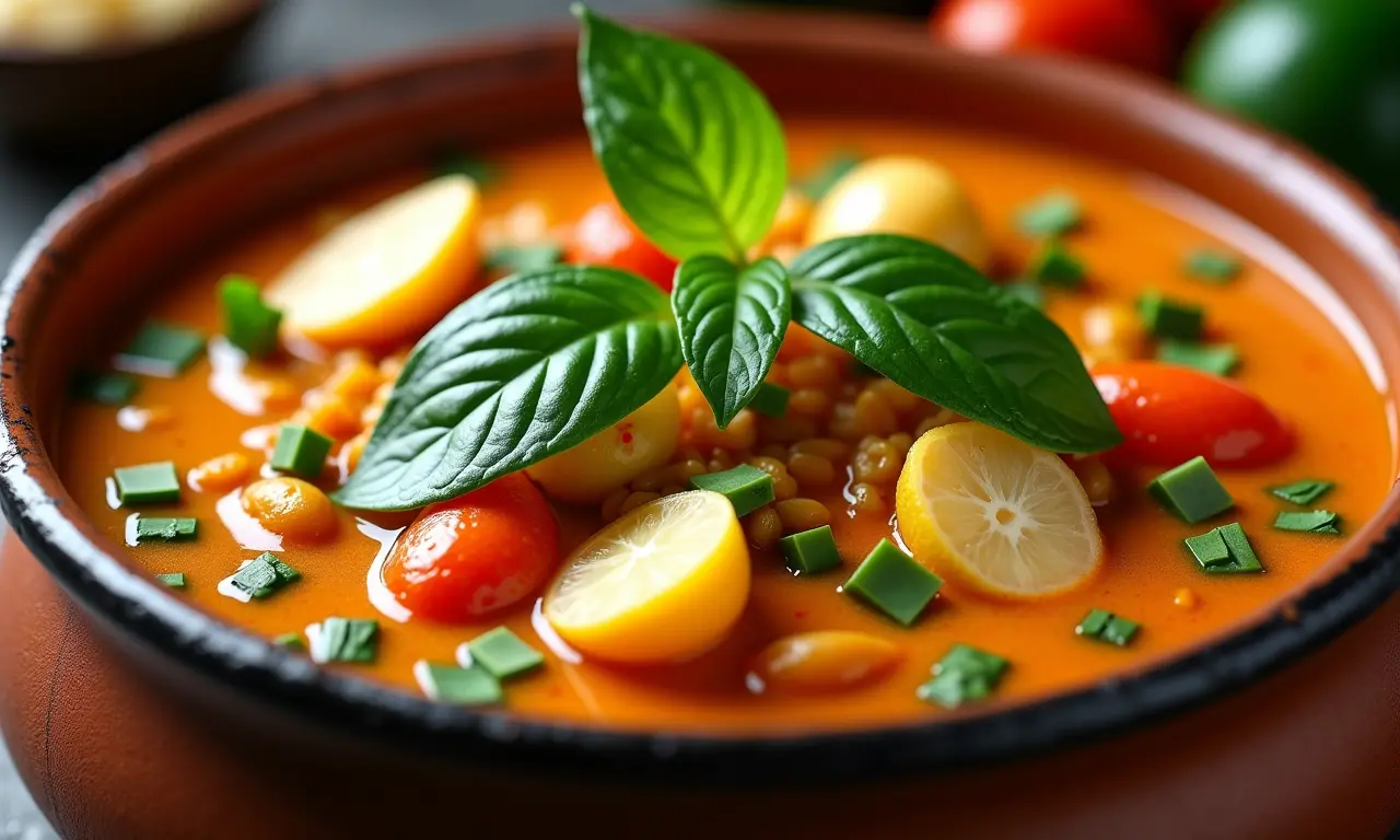 Moqueca baiana em uma panela de barro.