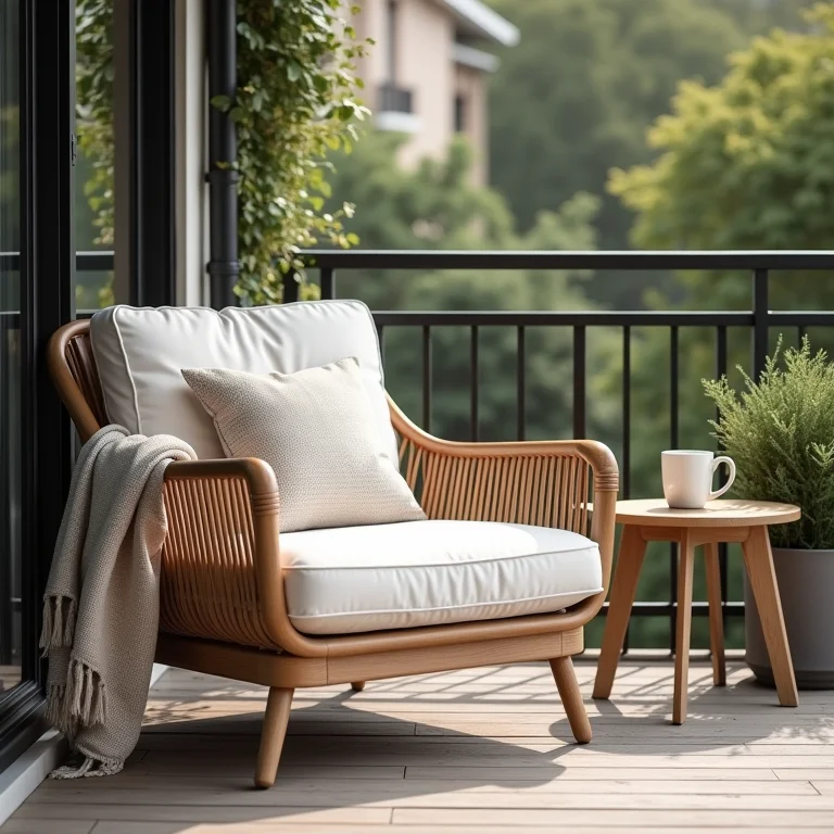 Móveis confortáveis em uma sacada bem decorada