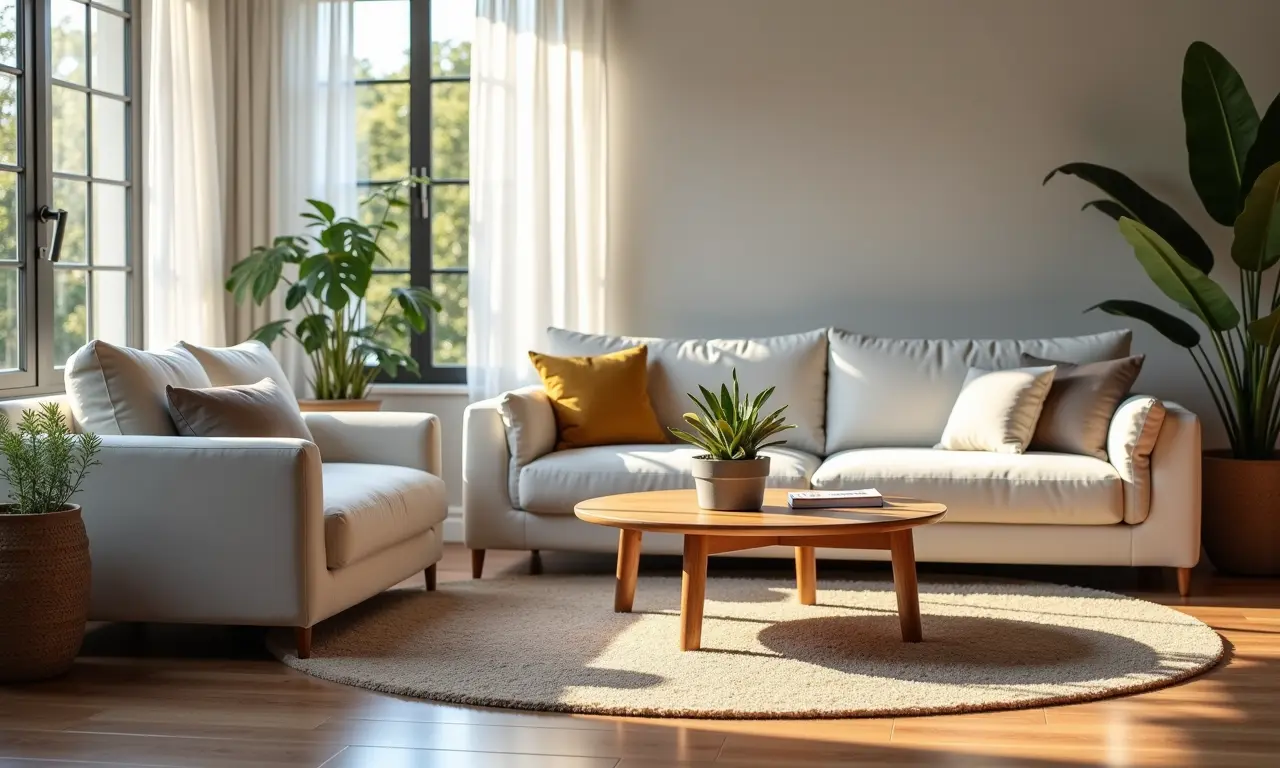 Móveis resistentes e fáceis de limpar em sala de estar moderna.