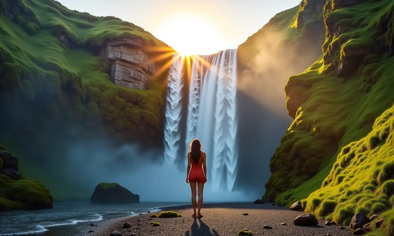 Mulher admirando a beleza da Cachoeira do Astor em São Pedro, natureza exuberante.