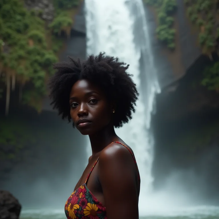 Mulher admirando cachoeira na Chapada Diamantina.