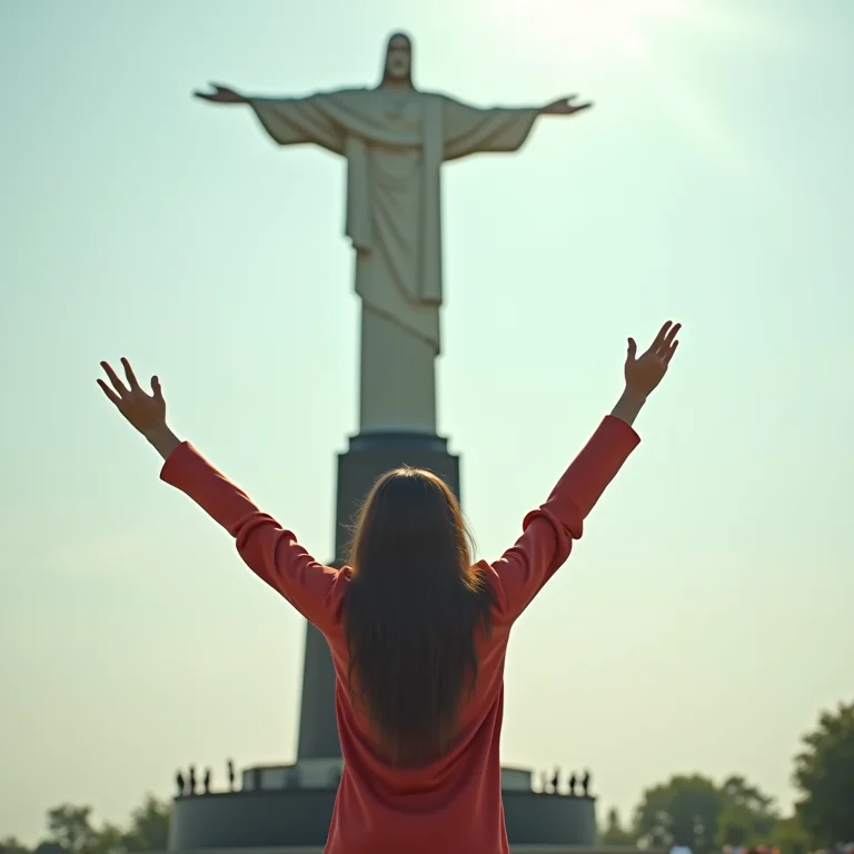 Mulher admirando o Cristo Redentor