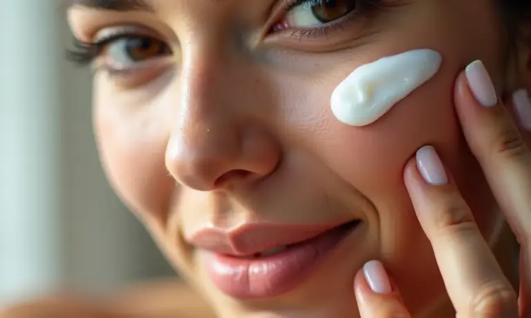 Mulher aplicando cleansing balm no rosto, pele limpa e radiante.