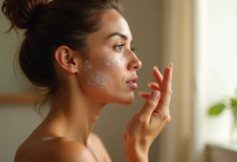 Mulher aplicando cleansing oil no rosto