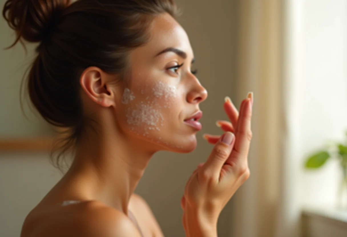 Mulher aplicando cleansing oil no rosto