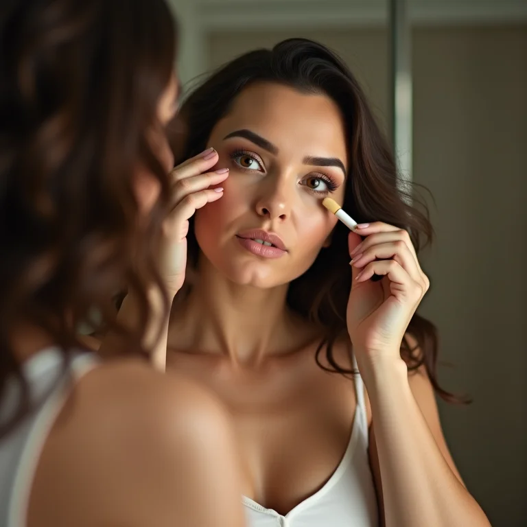 Mulher aplicando corretivo para disfarçar olheiras
