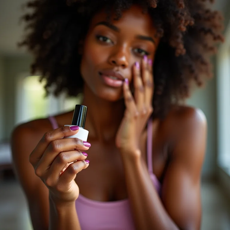 Mulher aplicando esmalte rapidamente para demonstrar praticidade.