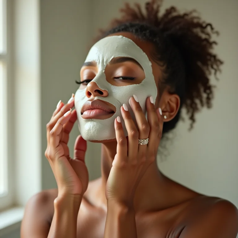 Mulher aplicando máscara facial hidratante